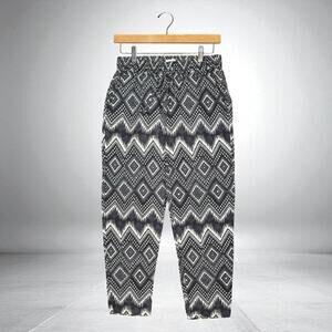 J.Crew Black White Geometric Print Pants | Artsy Boho Drawstring | NWT Size 0